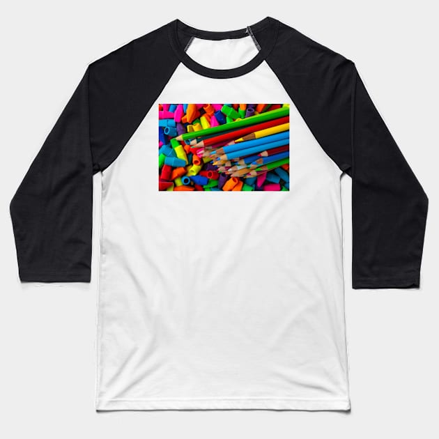 Colorful Pencils And Erasers Baseball T-Shirt by photogarry